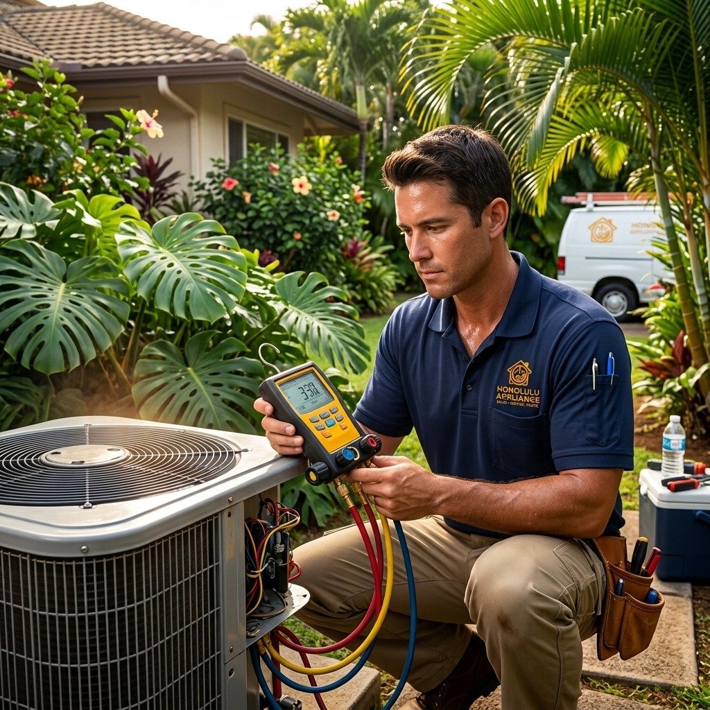 Microwave Repair Technician Servicing Built-in Microwave in Honolulu HI